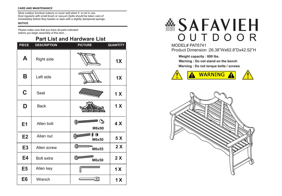SAFAVIEH OUTDOOR PAT6741 ASSEMBLY INSTRUCTIONS Pdf Download ManualsLib