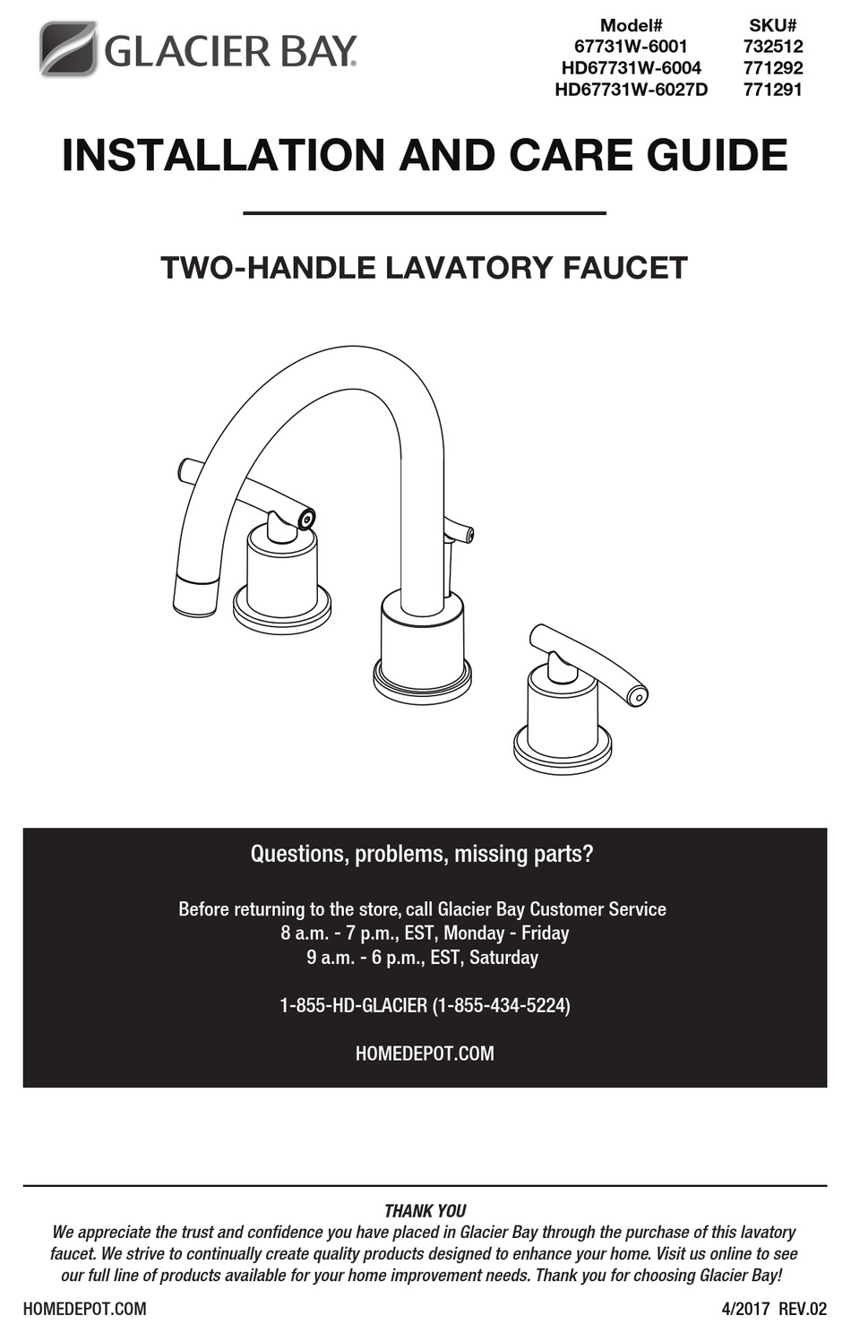 GLACIER BAY 67731W6001 INSTALLATION AND CARE MANUAL Pdf Download