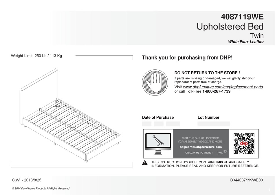 DOREL HOME PRODUCTS TWIN 4087119WE ASSEMBLY INSTRUCTIONS MANUAL Pdf ...