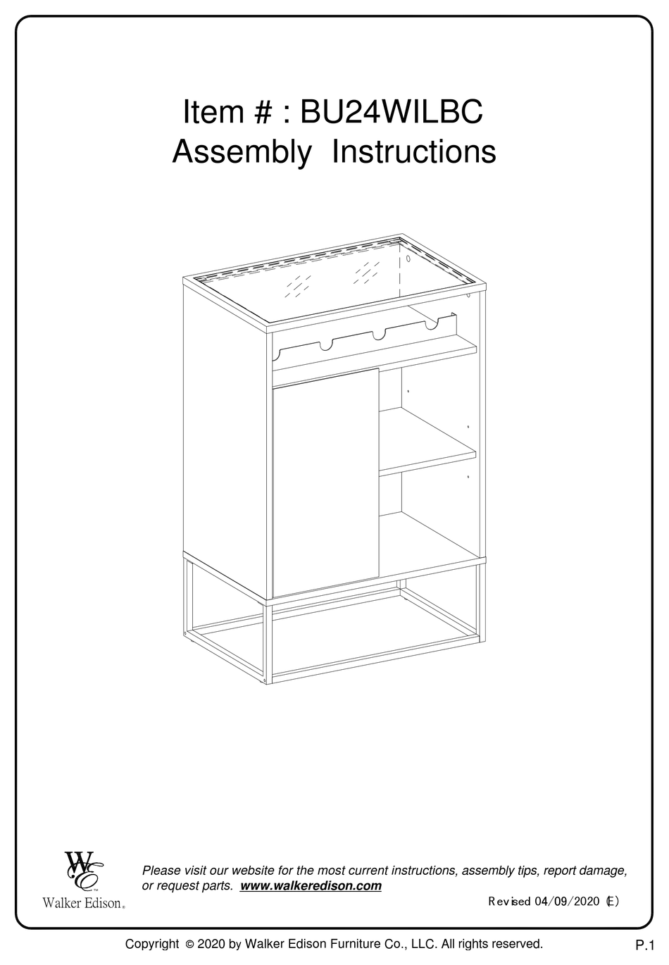 WALKER EDISON BU24WILBC ASSEMBLY INSTRUCTIONS MANUAL Pdf Download
