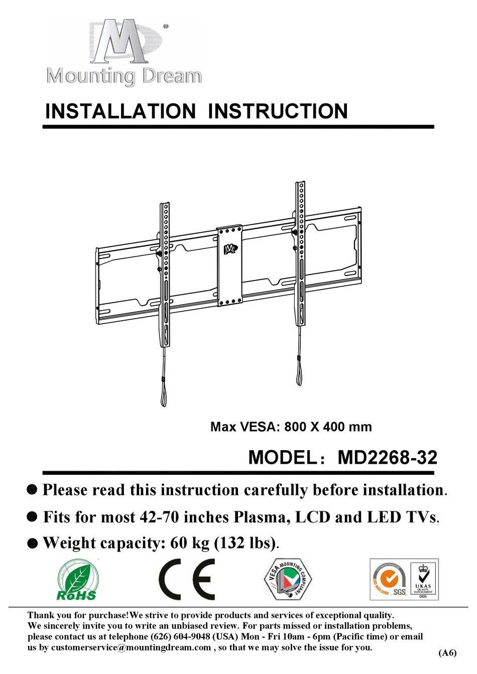 MOUNTING DREAM MD226832 INSTALLATION INSTRUCTION Pdf Download ManualsLib