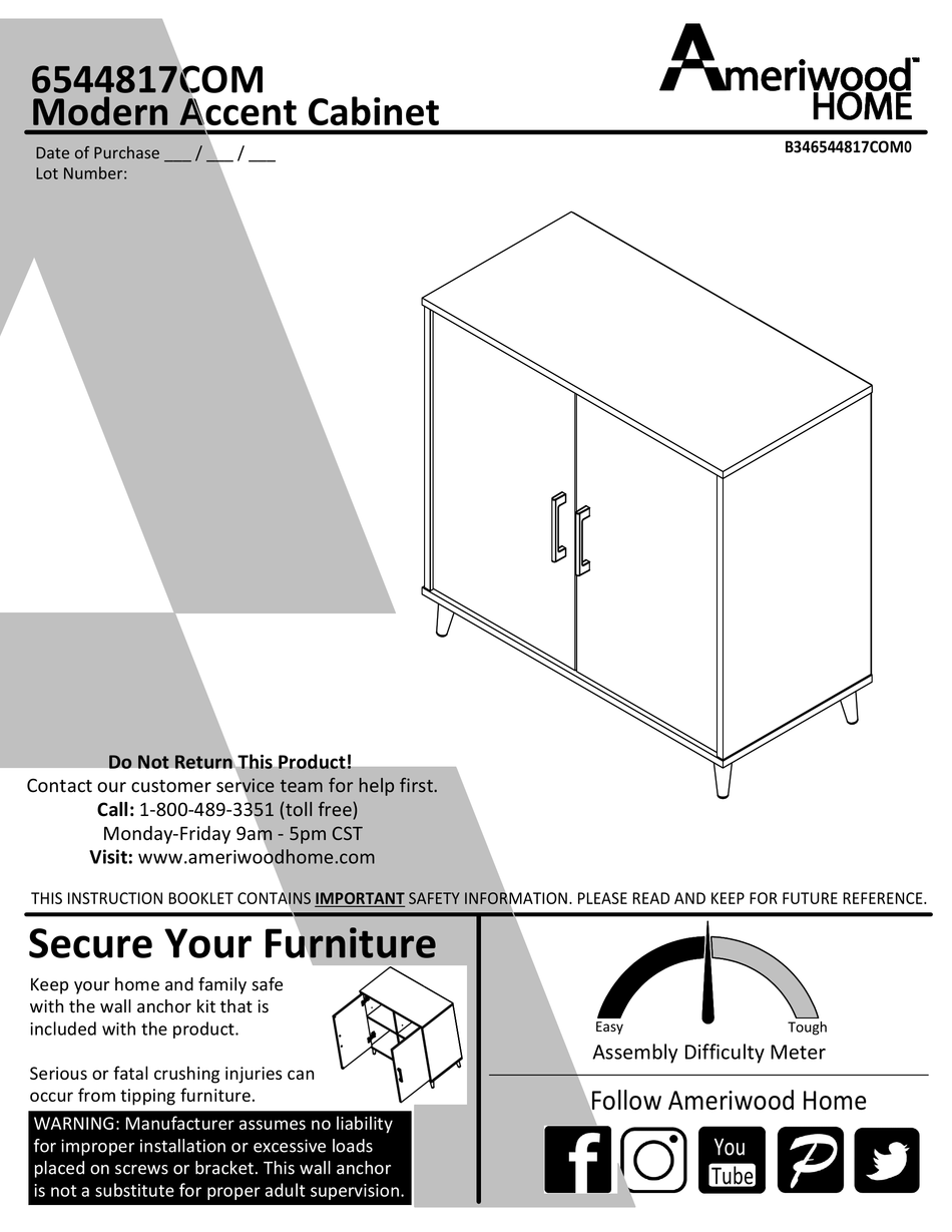 AMERIWOOD HOME ASSEMBLY INSTRUCTIONS MANUAL Pdf Download