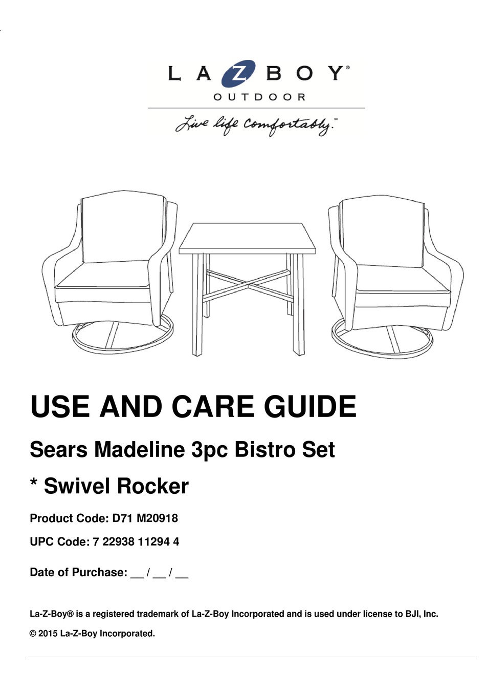 LAZBOY SEARS MADELINE D71 M20918 USE AND CARE MANUAL Pdf Download ManualsLib