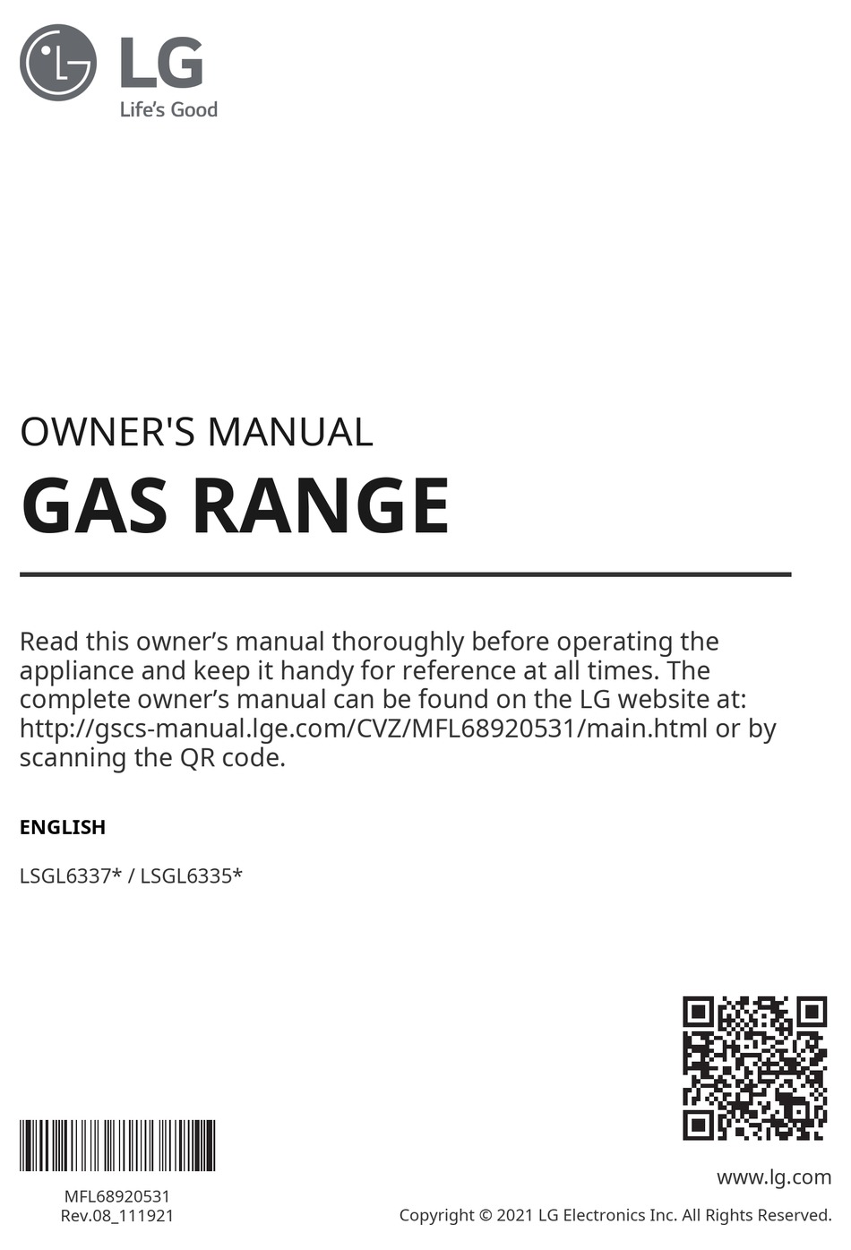 LG LSGL6335F OWNER'S MANUAL Pdf Download ManualsLib