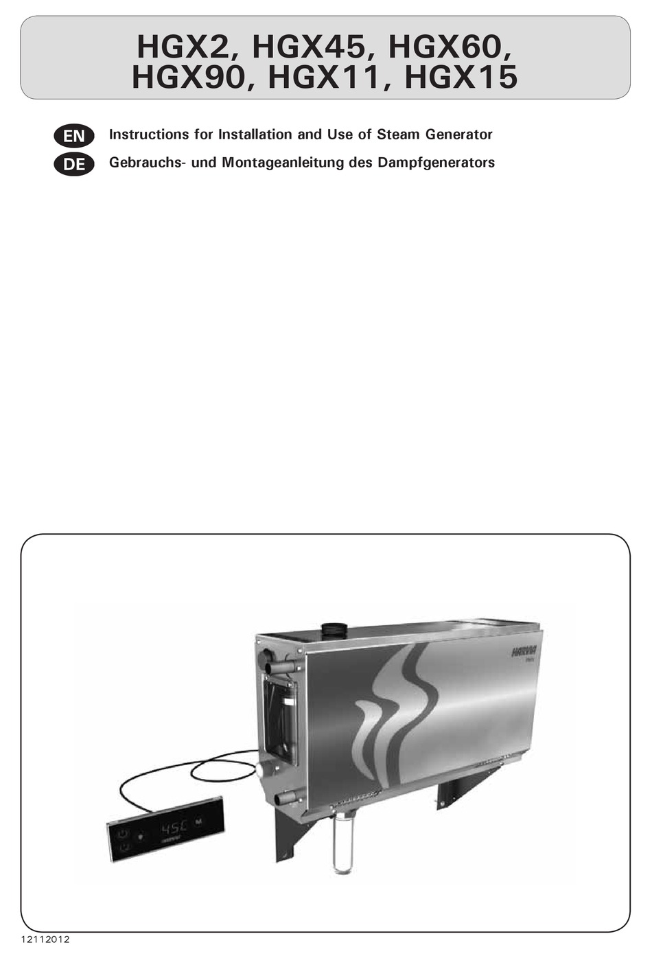 HARVIA HGX60 INSTRUCTIONS FOR INSTALLATION AND USE MANUAL Pdf Download