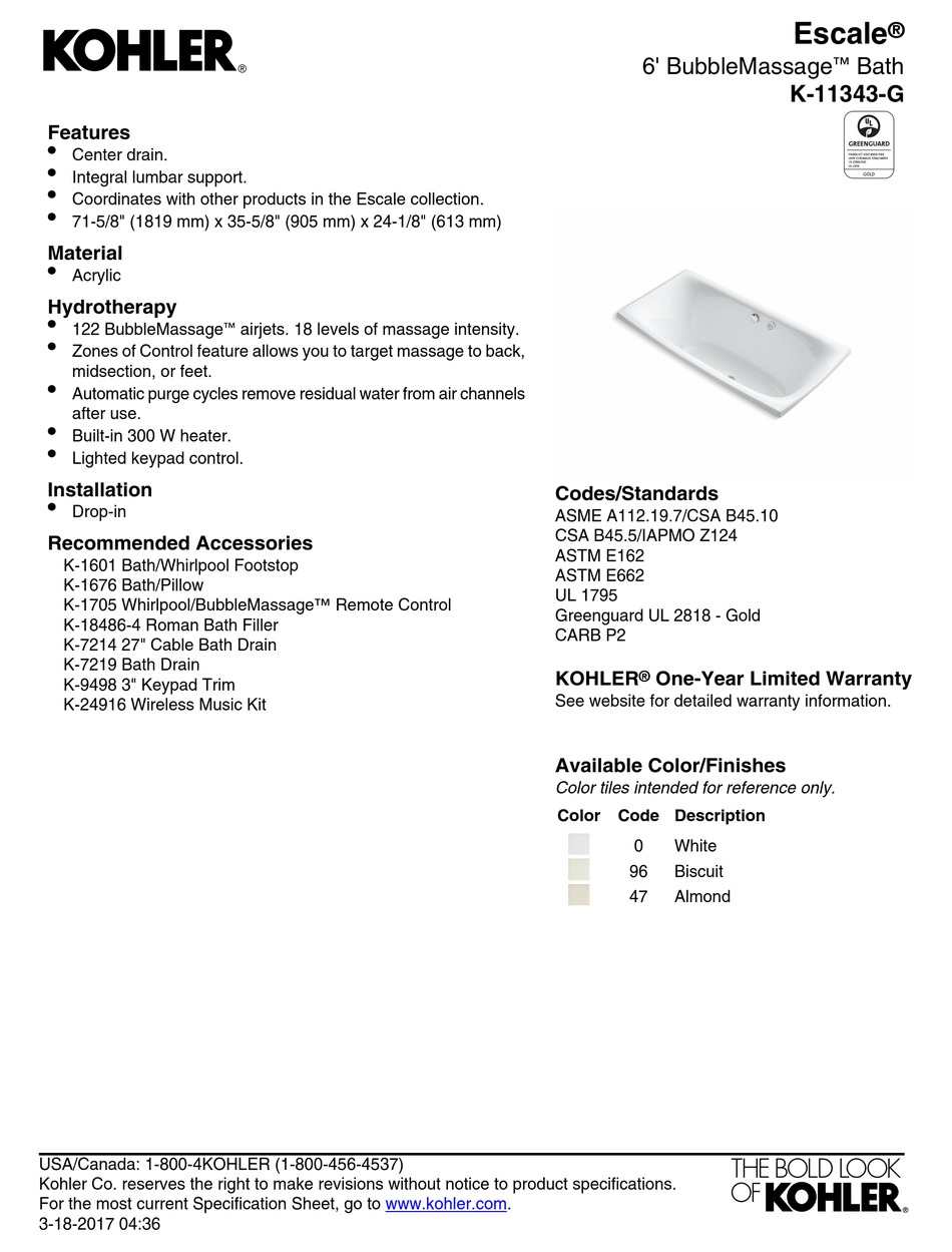 KOHLER ESCALE K 1676 QUICK START MANUAL Pdf Download ManualsLib   Kohler Escale K 1676 