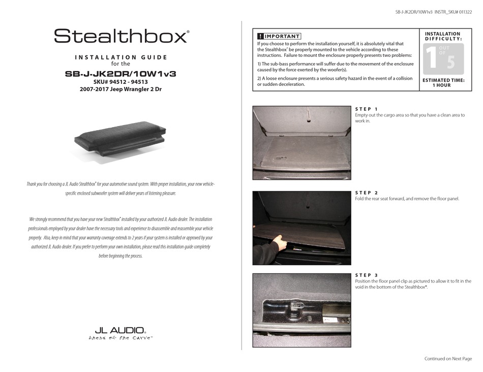 JL AUDIO 94512 INSTALLATION MANUAL Pdf Download ManualsLib