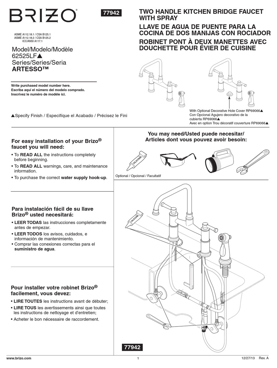 BRIZO ARTESSO 62525LF SS QUICK START MANUAL Pdf Download ManualsLib   Brizo Artesso 62525lf Ss 