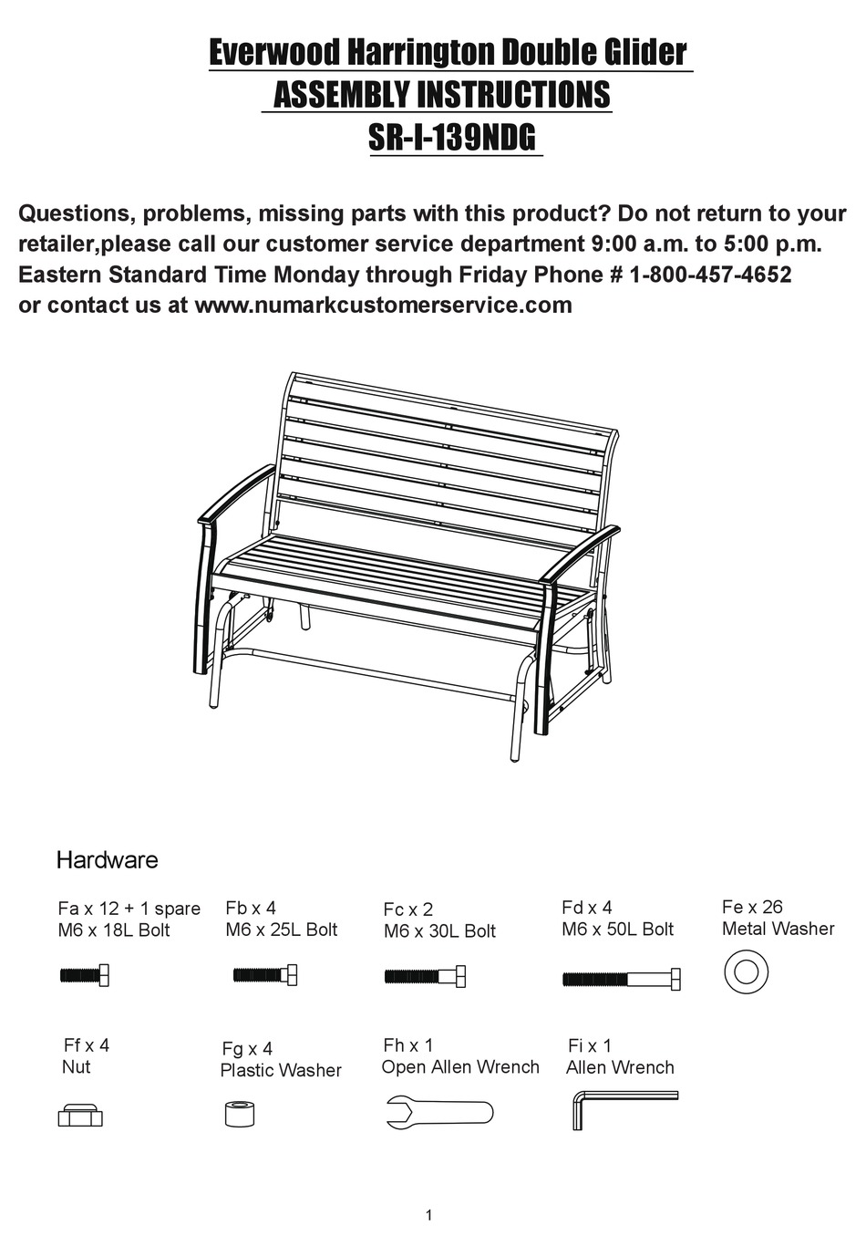 NUMARK EVERWOOD HARRINGTON SRI139NDG ASSEMBLY INSTRUCTIONS Pdf