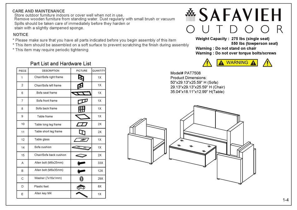 SAFAVIEH OUTDOOR PAT7508 ASSEMBLY INSTRUCTIONS MANUAL Pdf Download