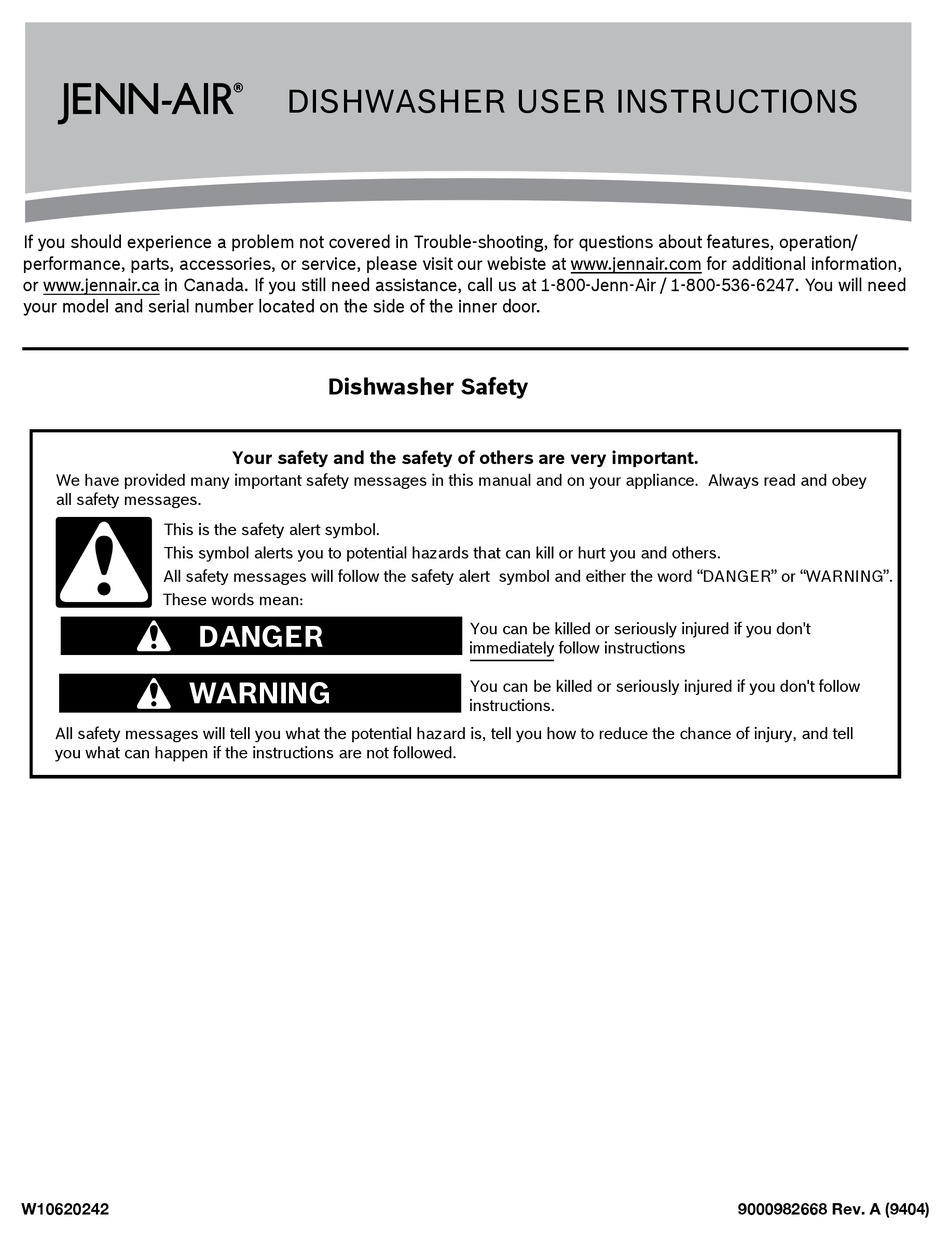 JENNAIR JDB9600CWT USER INSTRUCTIONS Pdf Download ManualsLib