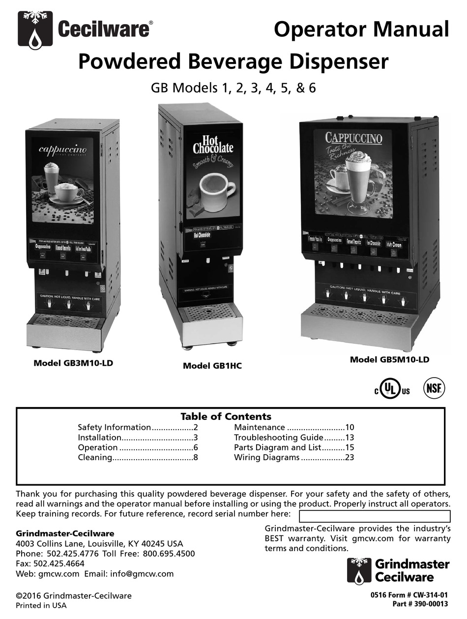 GRINDMASTER CECILWARE GB SERIES OPERATOR'S MANUAL Pdf Download ManualsLib