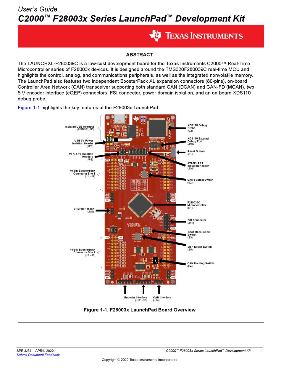 TEXAS INSTRUMENTS C2000 F28003X SERIES USER MANUAL Pdf Download