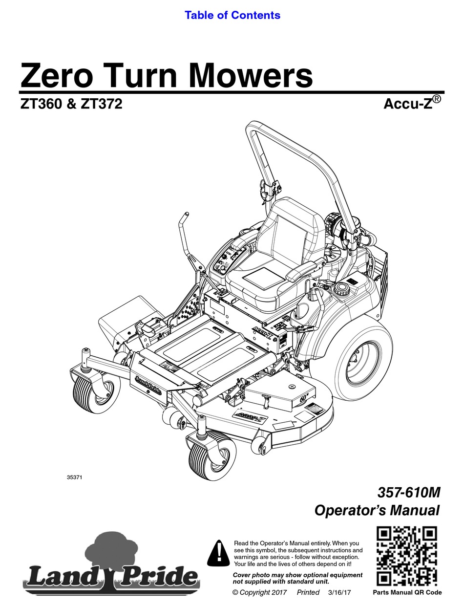 LAND PRIDE ACCUZ ZT360 OPERATOR'S MANUAL Pdf Download ManualsLib
