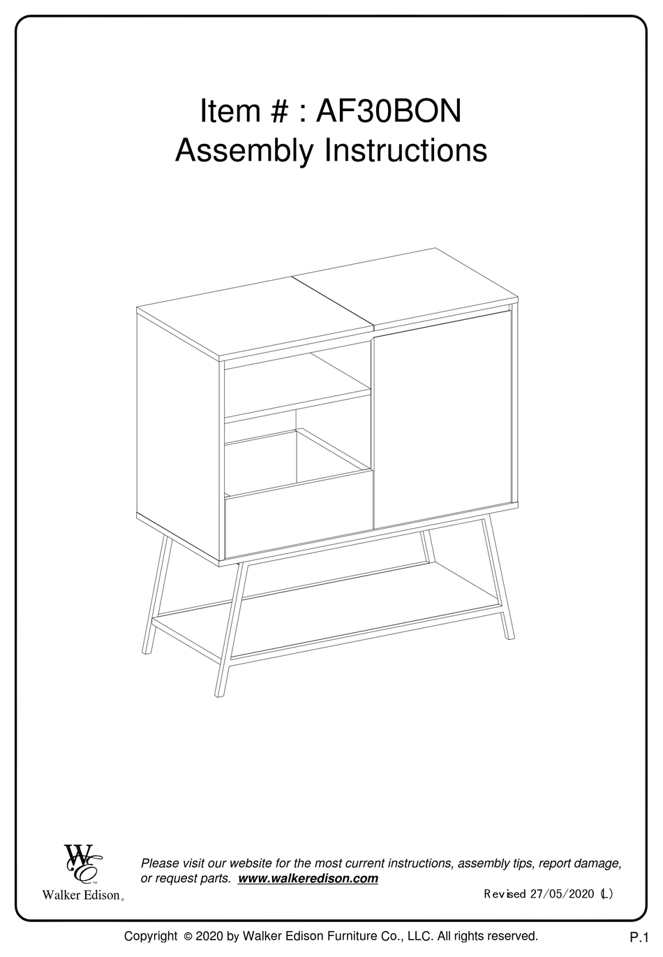 WALKER EDISON AF30BON ASSEMBLY INSTRUCTIONS MANUAL Pdf Download