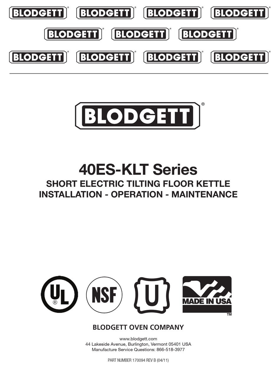 BLODGETT 40ESKLT SERIES INSTALLATION OPERATION & MAINTENANCE Pdf