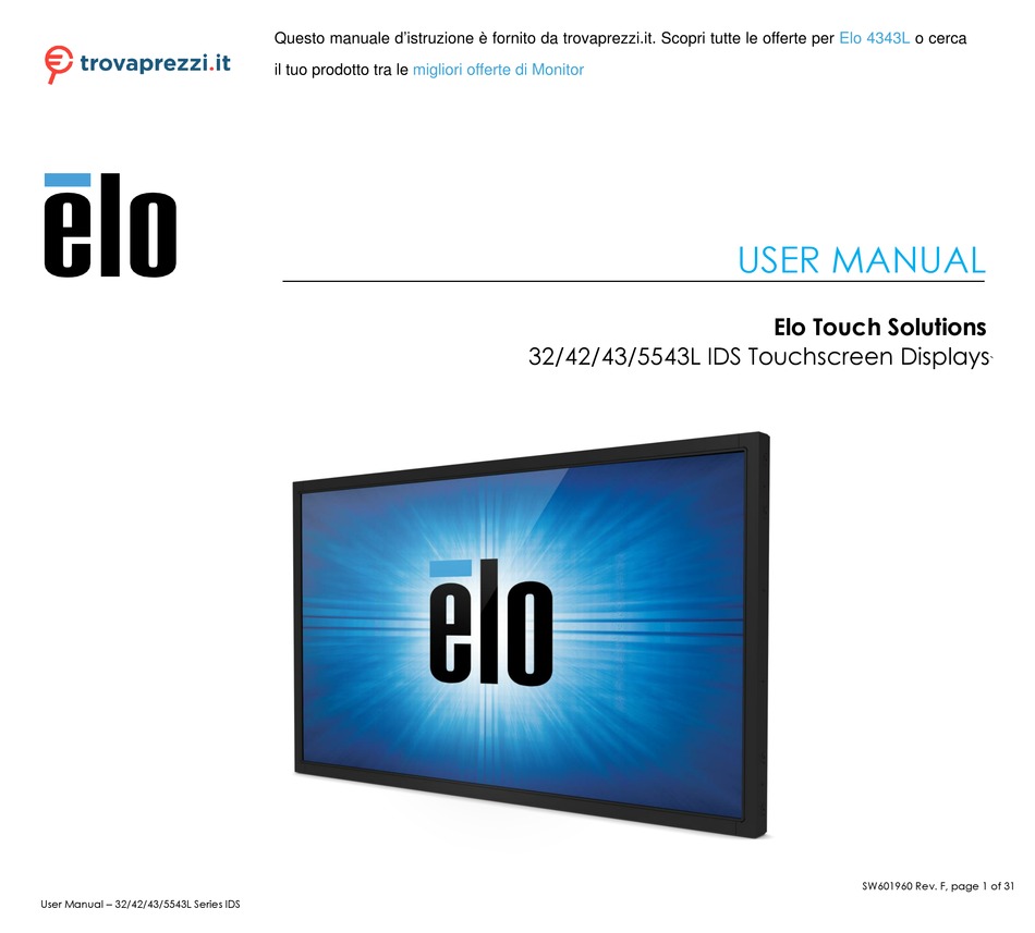 ELO TOUCH SOLUTIONS 4343L USER MANUAL Pdf Download ManualsLib