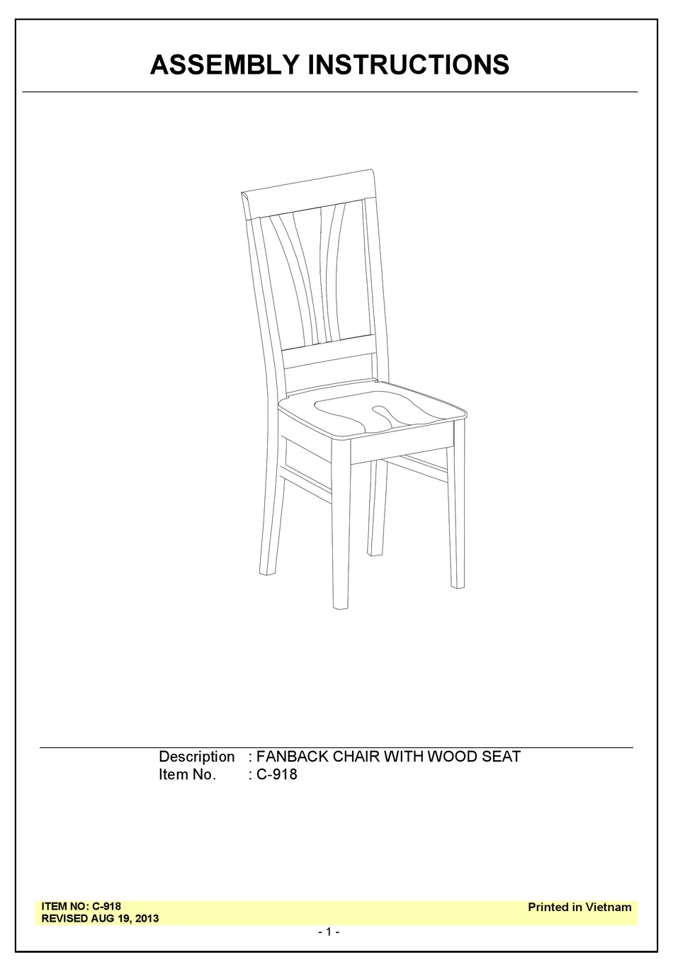 UNFINISHED FURNITURE OF WILMINGTON C918 ASSEMBLY INSTRUCTIONS Pdf