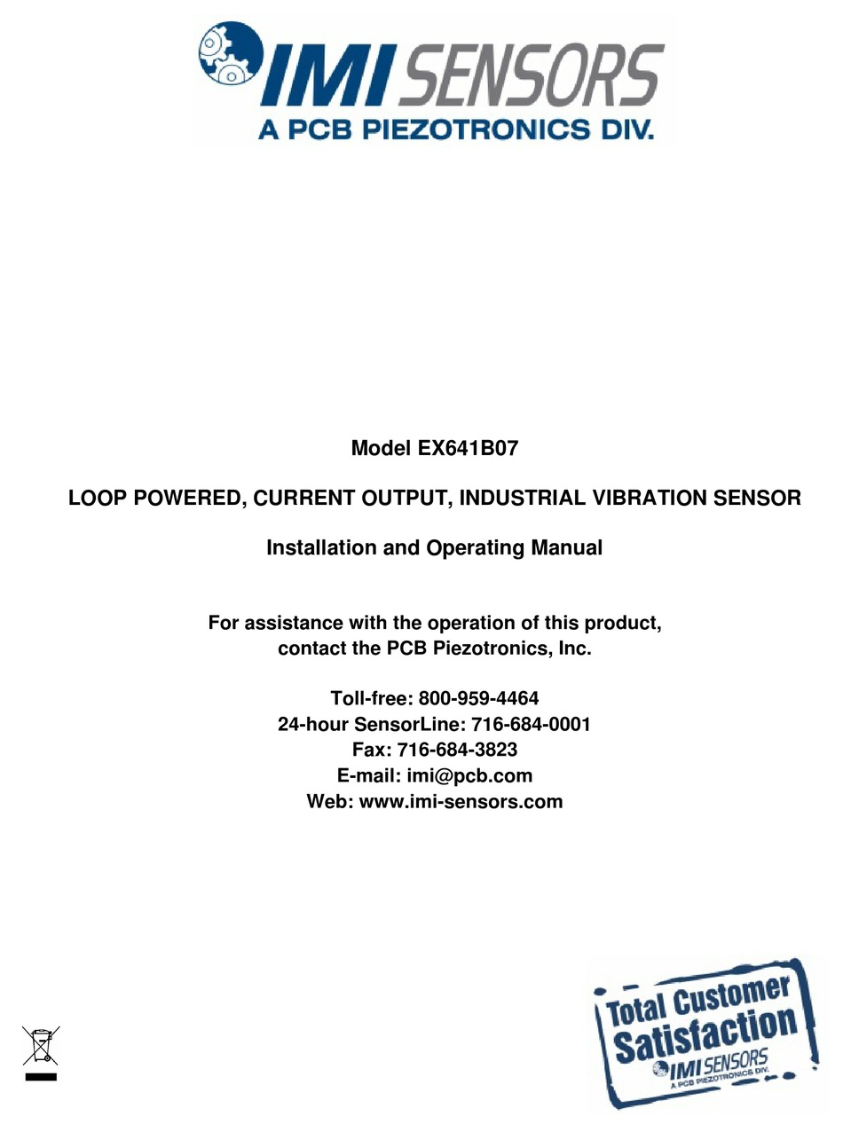 PCB PIEZOTRONICS IMI SENSORS EX641B07 INSTALLATION AND OPERATING MANUAL ...