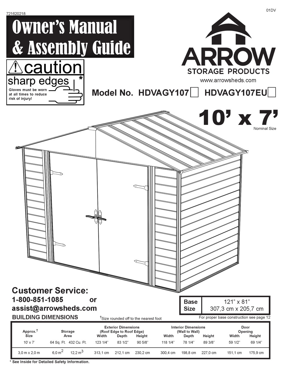 ARROW STORAGE PRODUCTS HDVAGY107 SERIES OWNER'S MANUAL & ASSEMBLY MANUAL Pdf Download ManualsLib