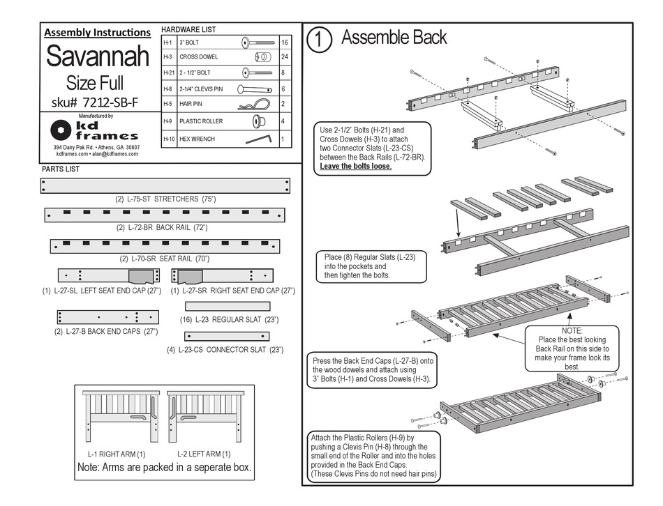KD FRAMES SAVANNAH 7212SBF ASSEMBLY INSTRUCTIONS Pdf Download