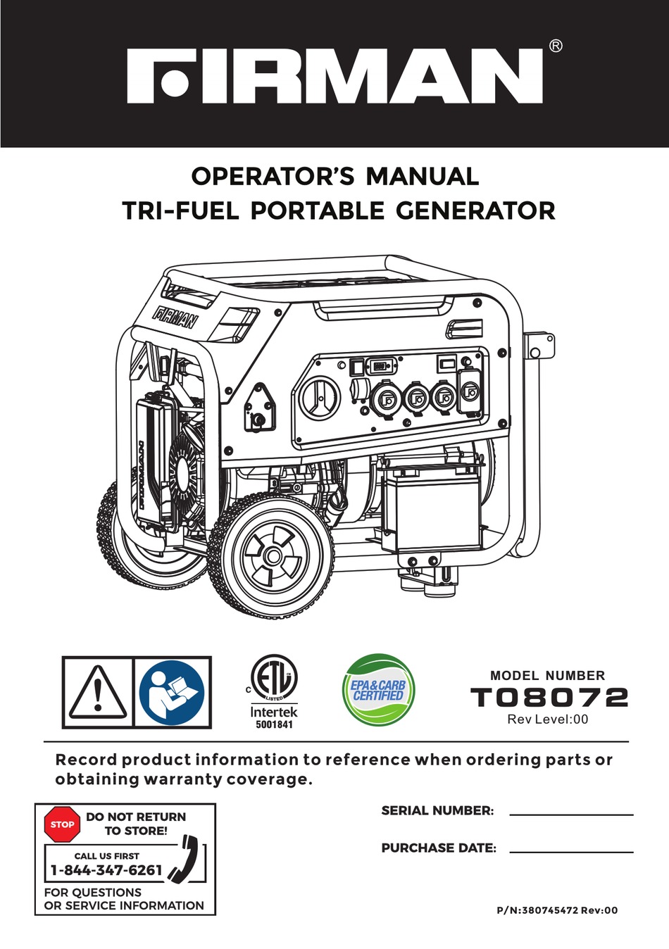 FIRMAN T08072 OPERATOR'S MANUAL Pdf Download | ManualsLib