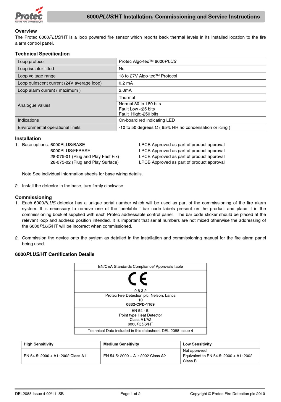 PROTEC 6000PLUS/HT INSTALLATION, COMMISSIONING AND SERVICE INSTRUCTIONS ...