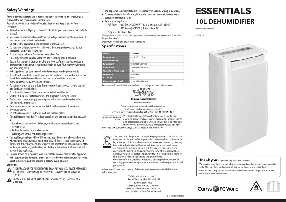 CURRYS ESSENTIALS C10DH19 INSTRUCTION MANUAL Pdf Download ManualsLib