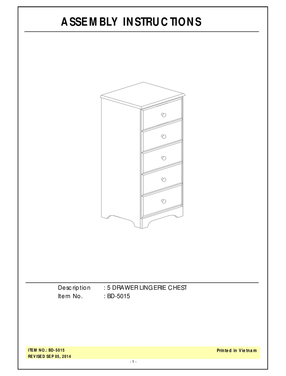 UNFINISHED FURNITURE OF WILMINGTON BD5015 ASSEMBLY INSTRUCTIONS Pdf