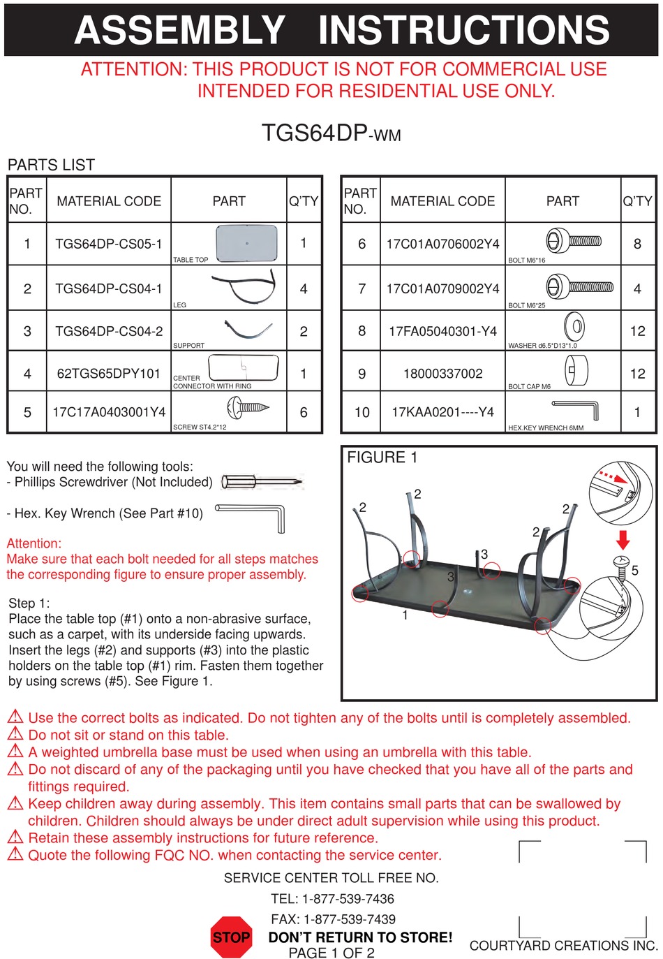 COURTYARD CREATIONS TGS64DPWM ASSEMBLY INSTRUCTIONS Pdf Download