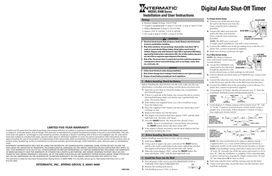 INTERMATIC EI400WC INSTALLATION AND USER INSTRUCTIONS Pdf Download