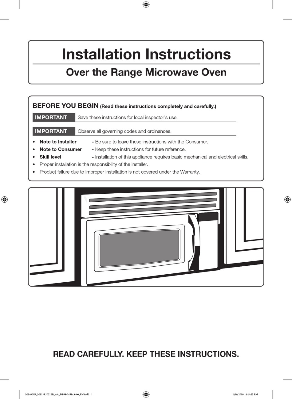 SAMSUNG ME17R7021E INSTALLATION INSTRUCTIONS MANUAL Pdf Download ...