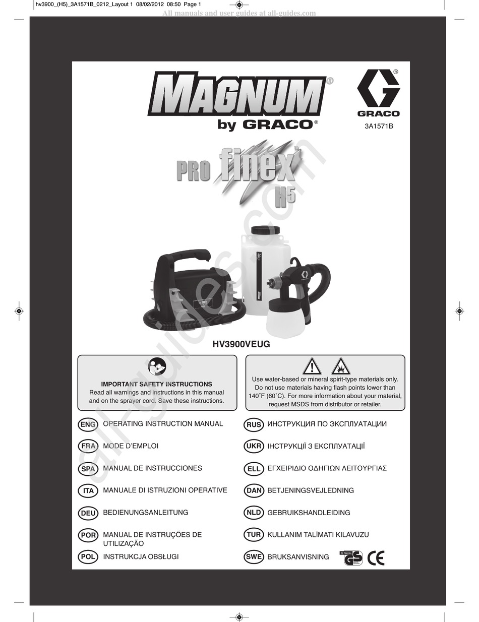 GRACO MAGNUM PRO FINEX H5 HV3900VEUG OPERATING INSTRUCTIONS MANUAL Pdf