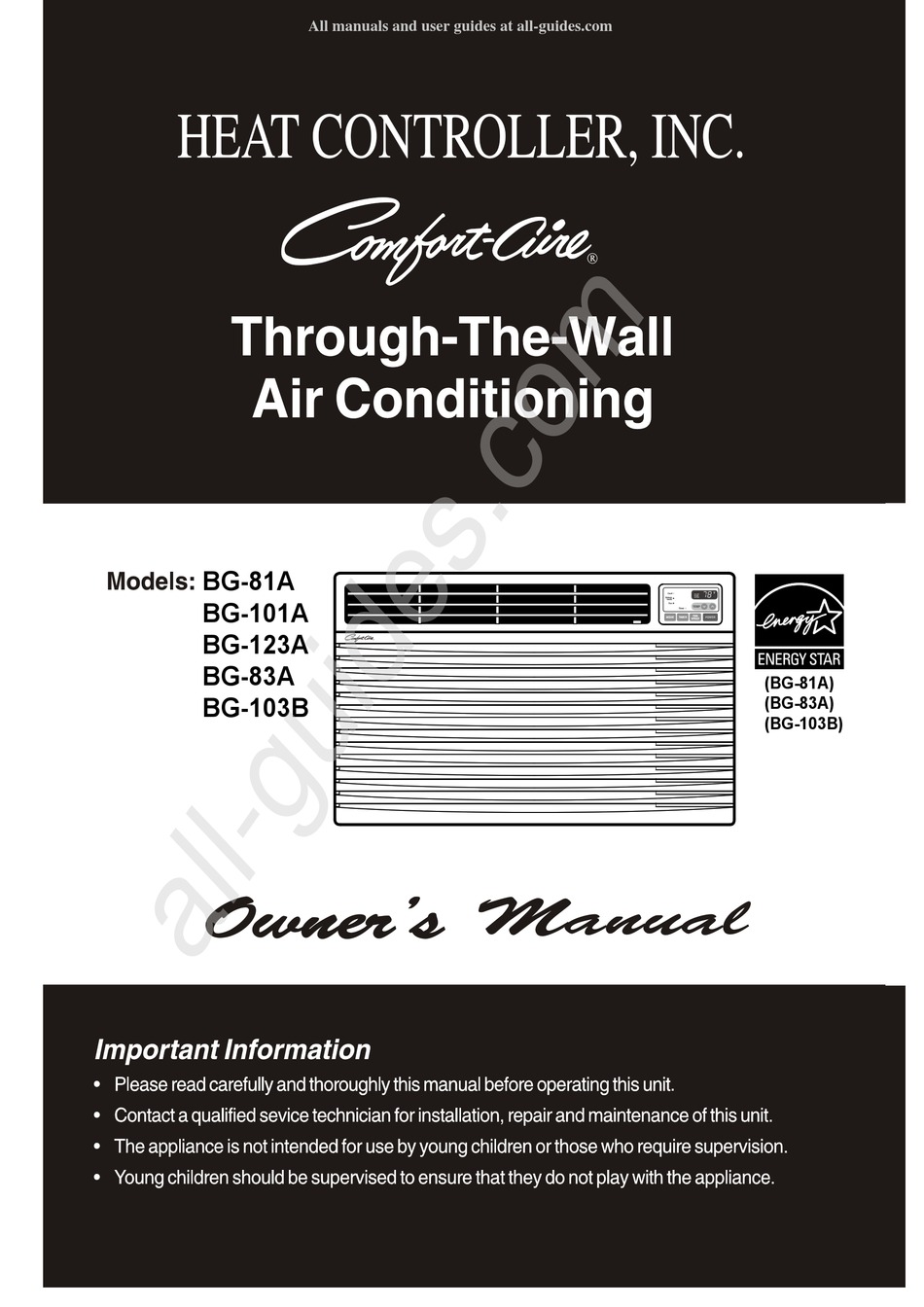HEAT CONTROLLER COMFORTAIRE BG123A OWNER
