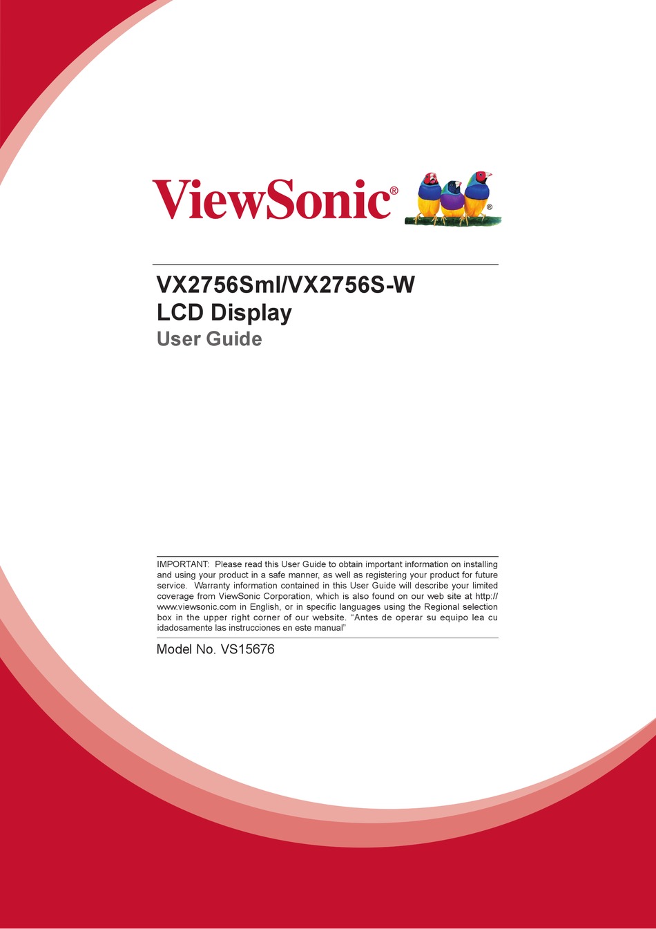 VIEWSONIC VX2756SW USER MANUAL Pdf Download ManualsLib