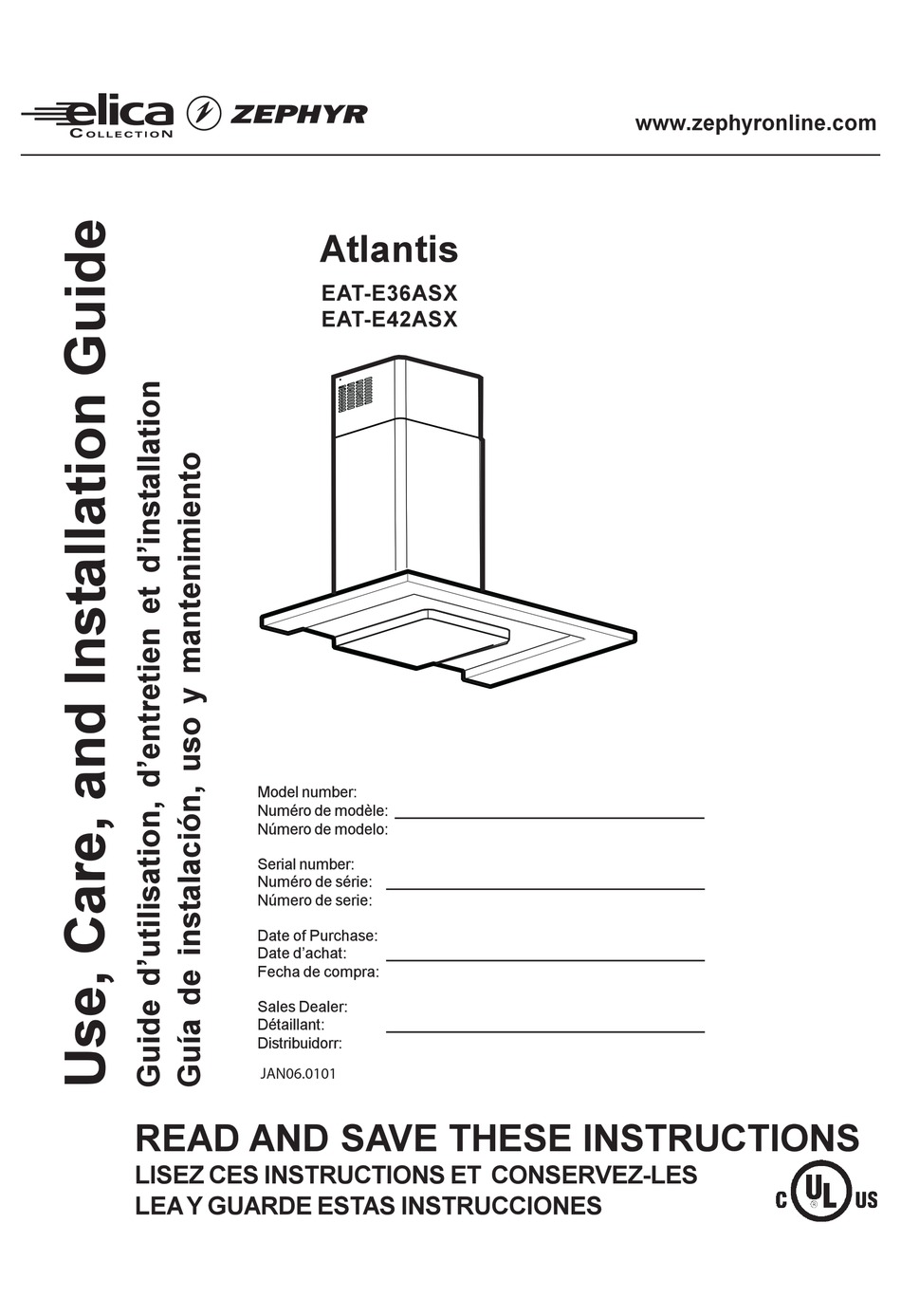 ZEPHYR ELICA EATE36ASX USE, CARE AND INSTALLATION MANUAL Pdf Download
