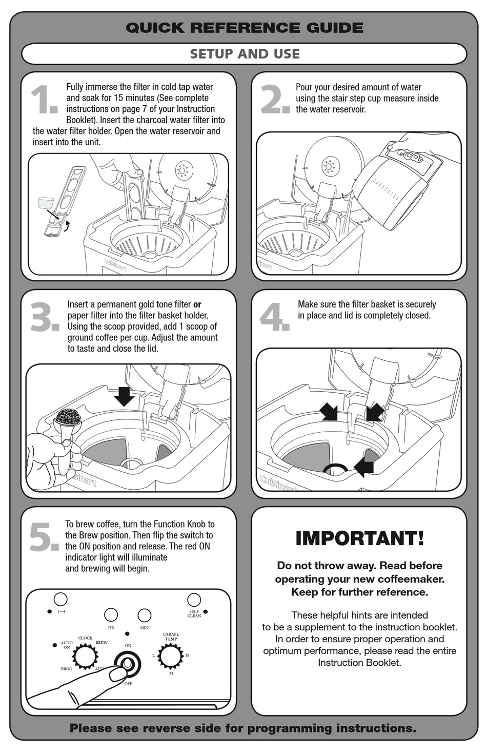 CUISINART BREW CENTRAL DCC1200BKSP1 QUICK REFERENCE MANUAL Pdf