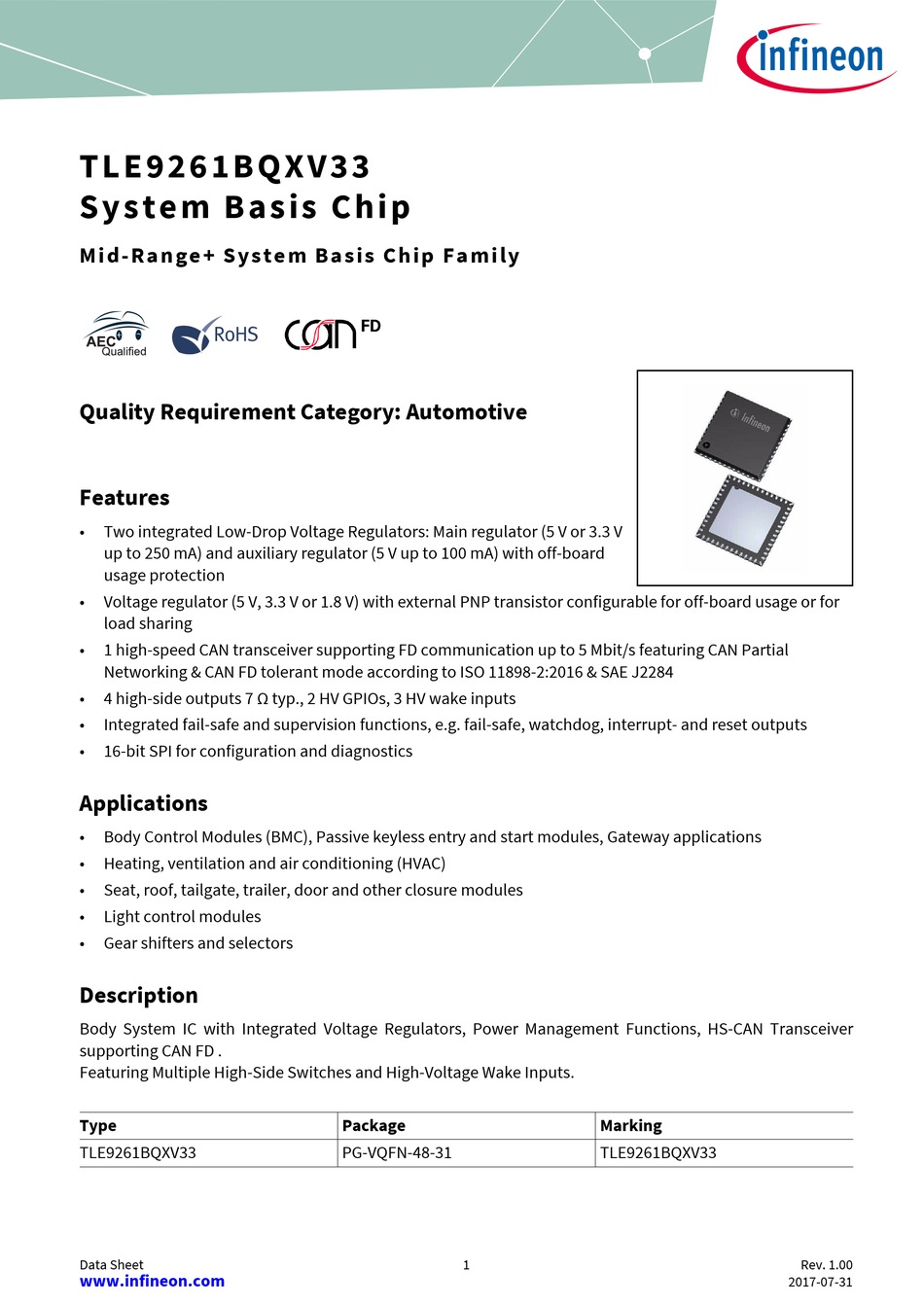 INFINEON TLE9261BQXV33 MANUAL Pdf Download ManualsLib