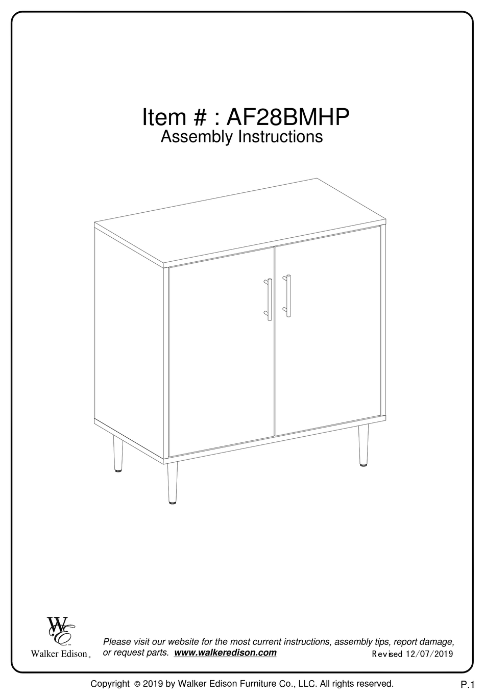 WALKER EDISON AF28BMHP ASSEMBLY INSTRUCTIONS MANUAL Pdf Download