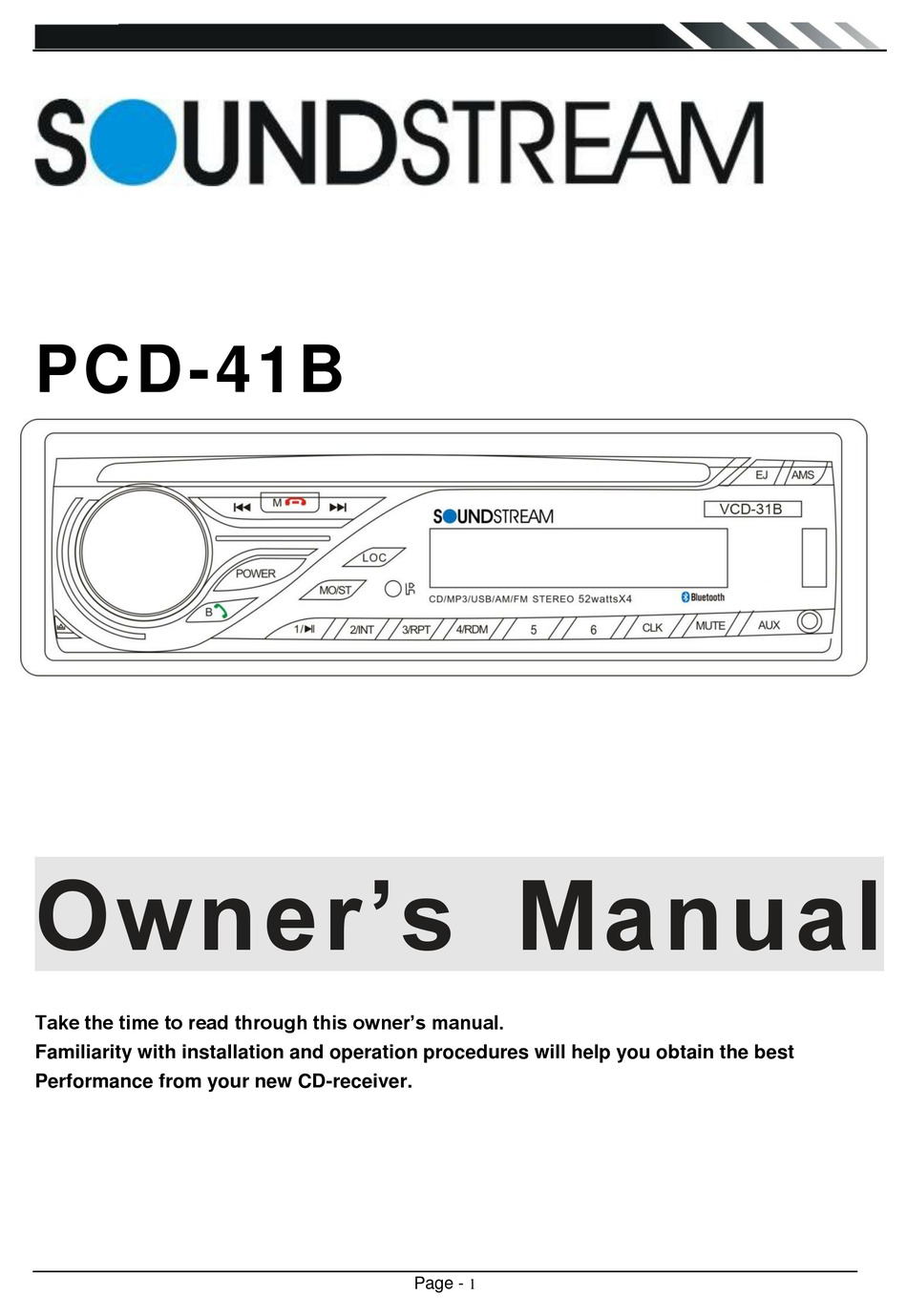 SOUNDSTREAM PCD41B OWNER'S MANUAL Pdf Download ManualsLib