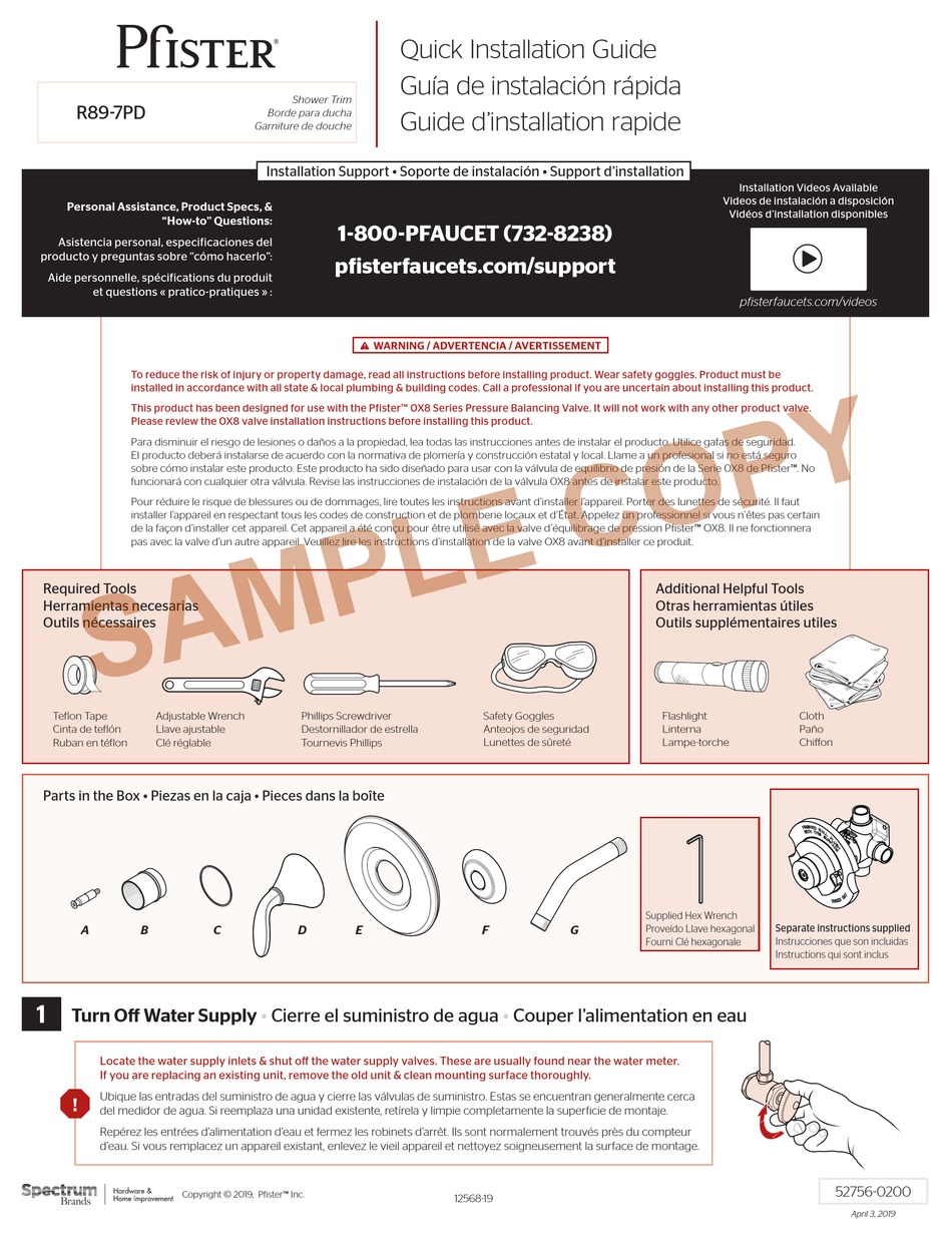 PFISTER PASADENA R89 7PD QUICK INSTALLATION MANUAL Pdf Download   Pfister Pasadena R89 7pd 