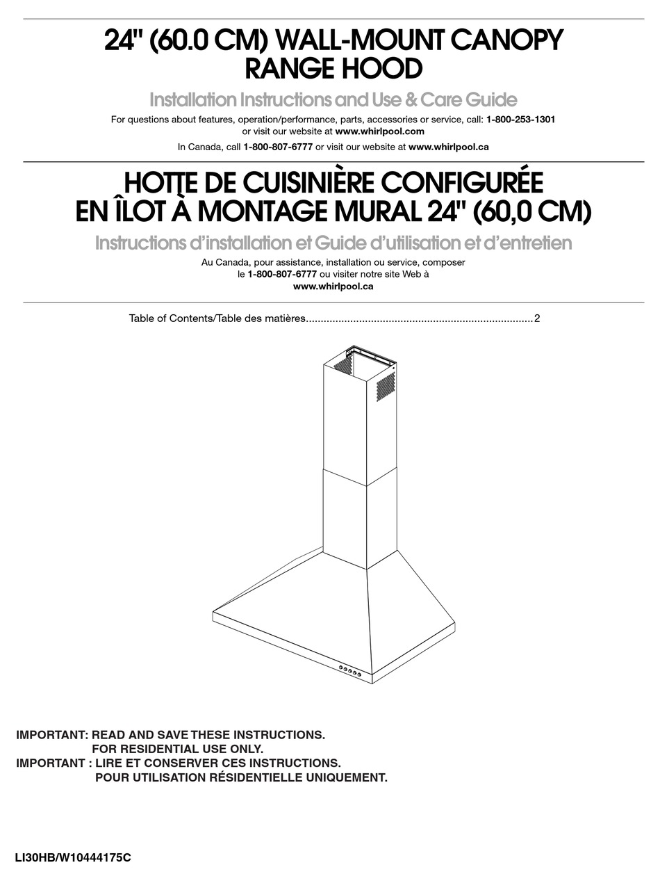 WHIRLPOOL AMANA UXW7324BSS INSTALLATION INSTRUCTIONS AND USE & CARE
