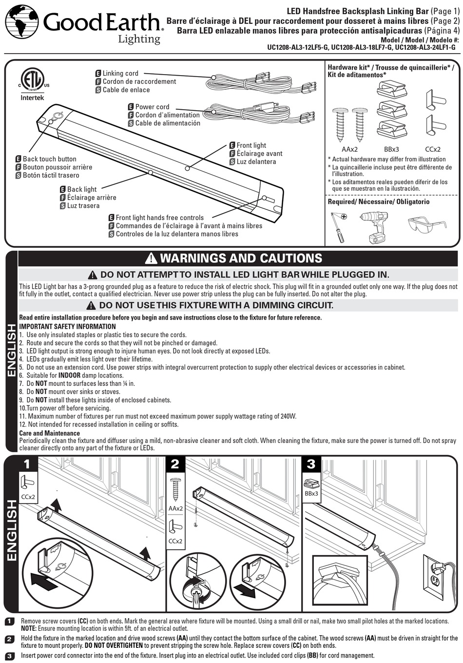 GOOD EARTH LIGHTING UC1208AL312LF5G QUICK START MANUAL Pdf Download ManualsLib