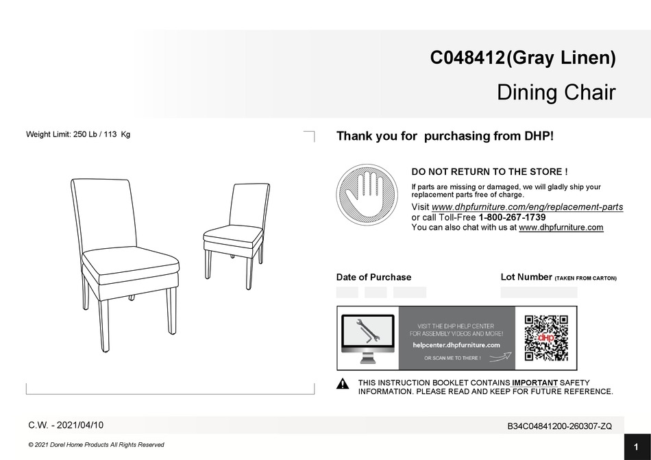 DOREL HOME PRODUCTS C048412 ASSEMBLY INSTRUCTIONS MANUAL Pdf Download