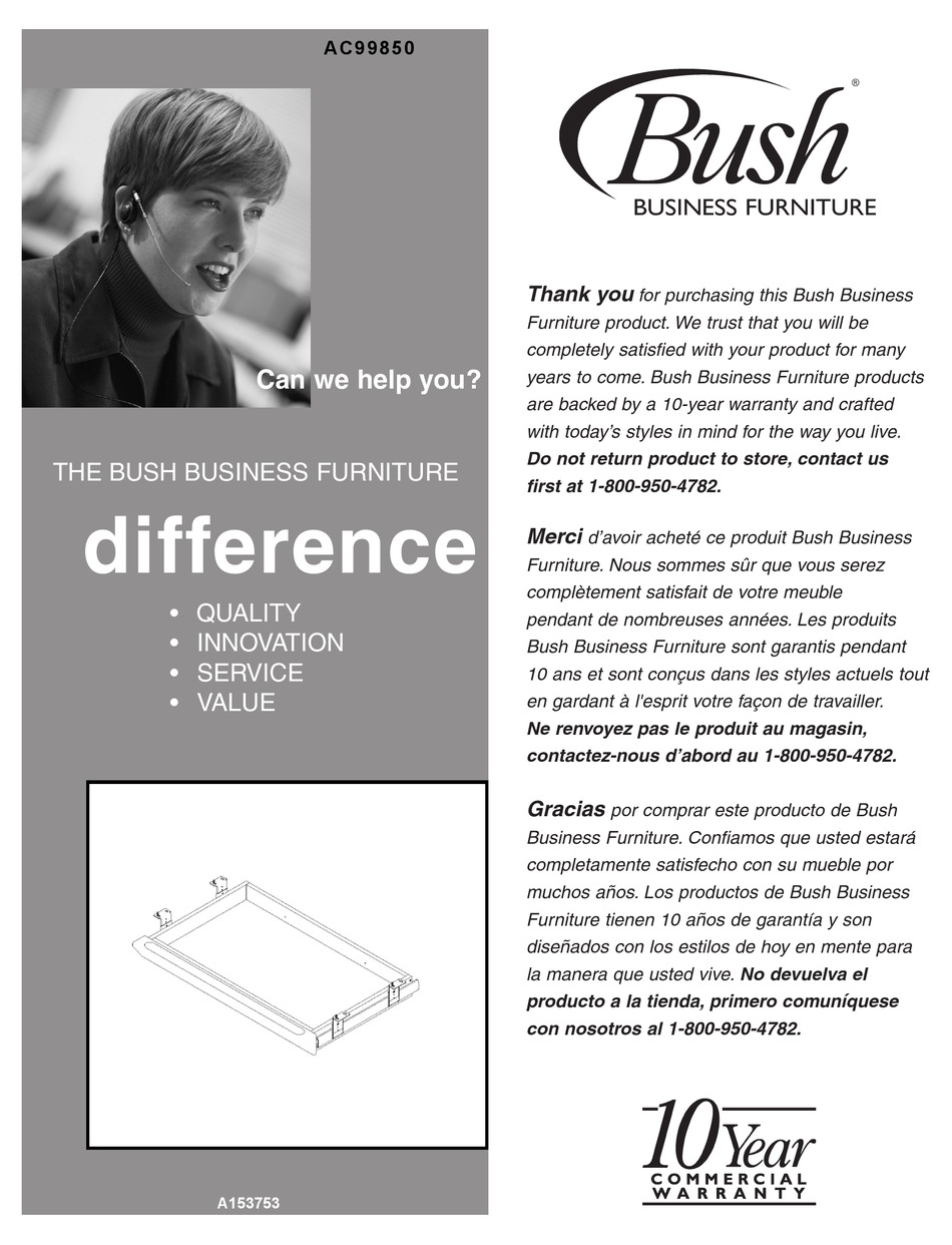 BUSH BUSINESS FURNITURE AC99850 MANUAL Pdf Download ManualsLib