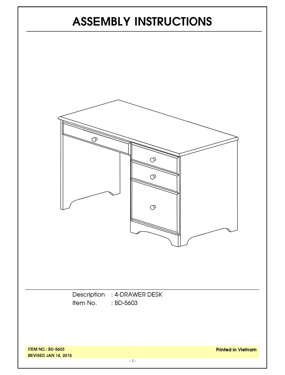 UNFINISHED FURNITURE OF WILMINGTON BD5603 QUICK START MANUAL Pdf