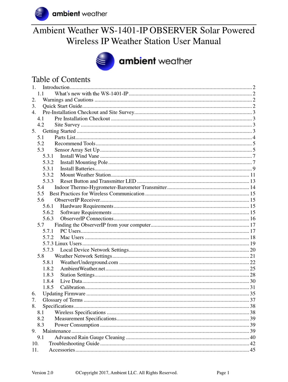 Ambient Weather Ws Ip User Manual Pdf Download Manualslib