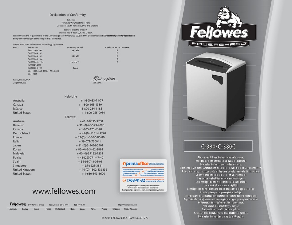 FELLOWES C380C INSTRUCTION MANUAL Pdf Download ManualsLib