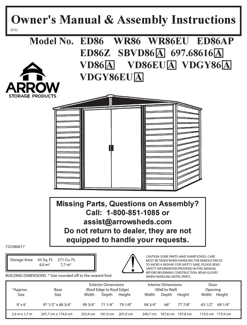 ARROW STORAGE PRODUCTS ED86AP OWNER'S MANUAL & ASSEMBLY INSTRUCTIONS Pdf Download ManualsLib