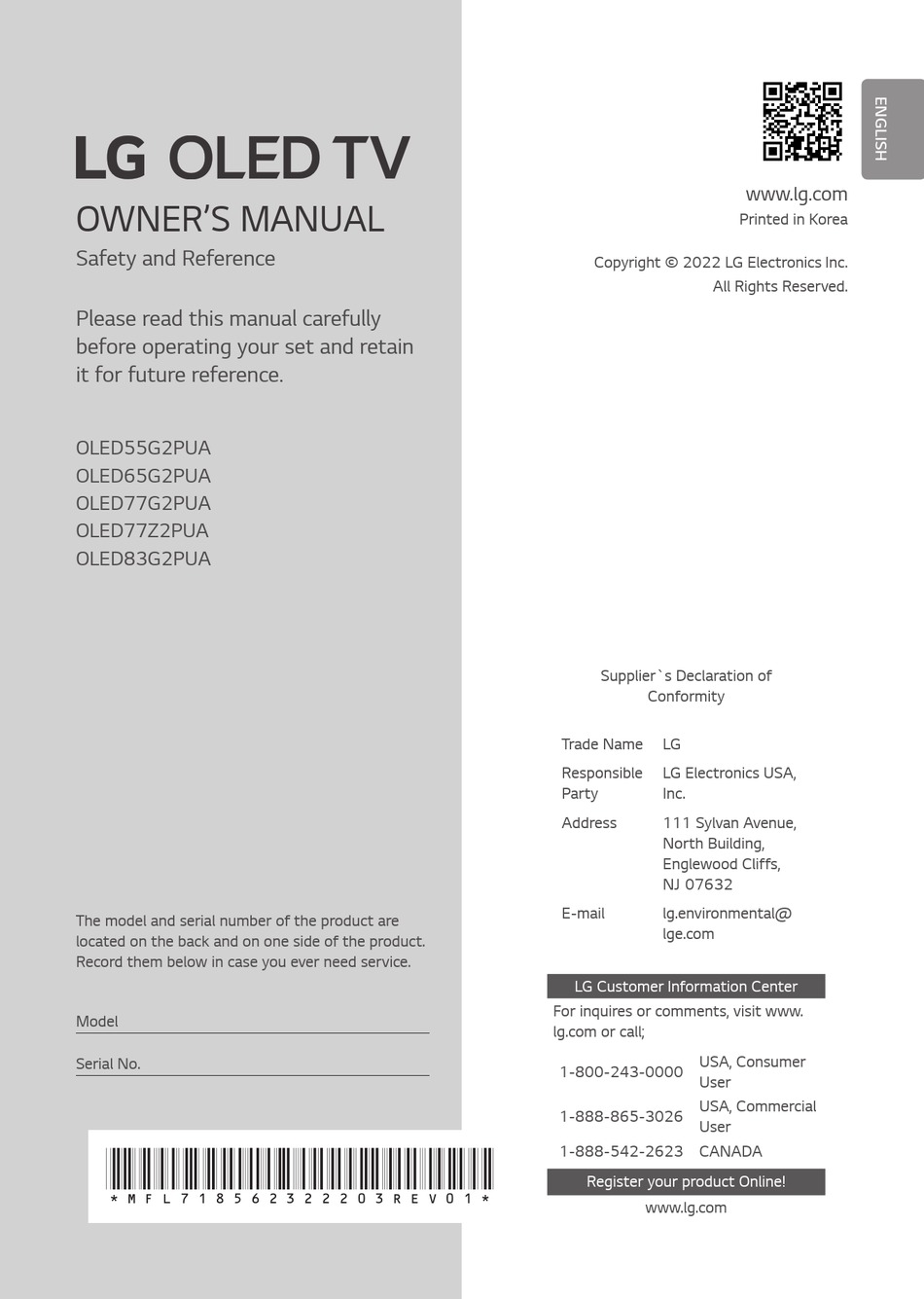 LG OLED77G2PUA OWNER'S MANUAL Pdf Download ManualsLib